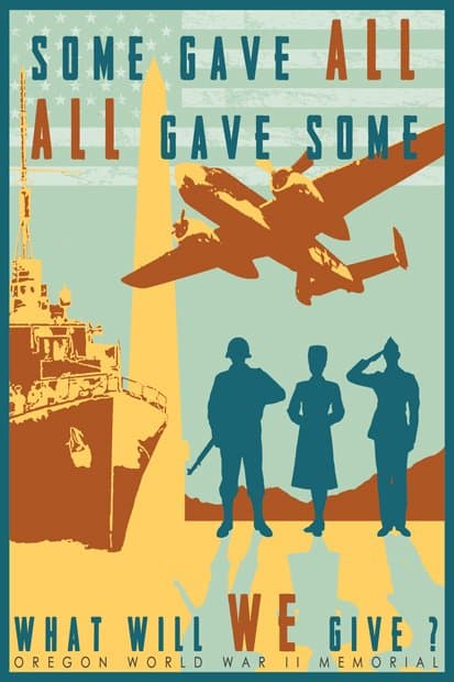 Campaign poster in the style of a wartime print: some gave all, all gave some, what will we give